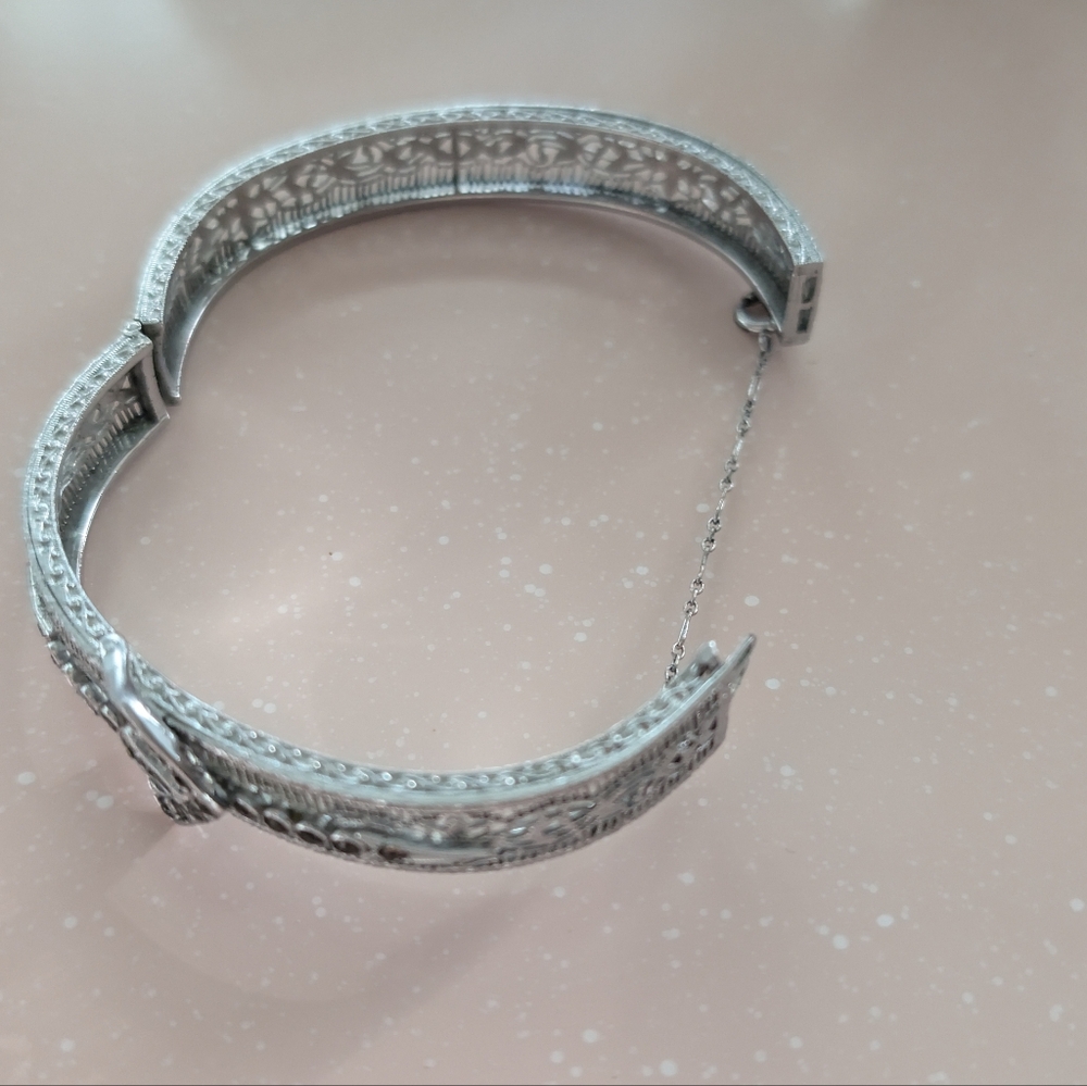 Authentic 1920s John H Peckham Bangle Bracelet Rhodium Plated - Picture 3 of 9